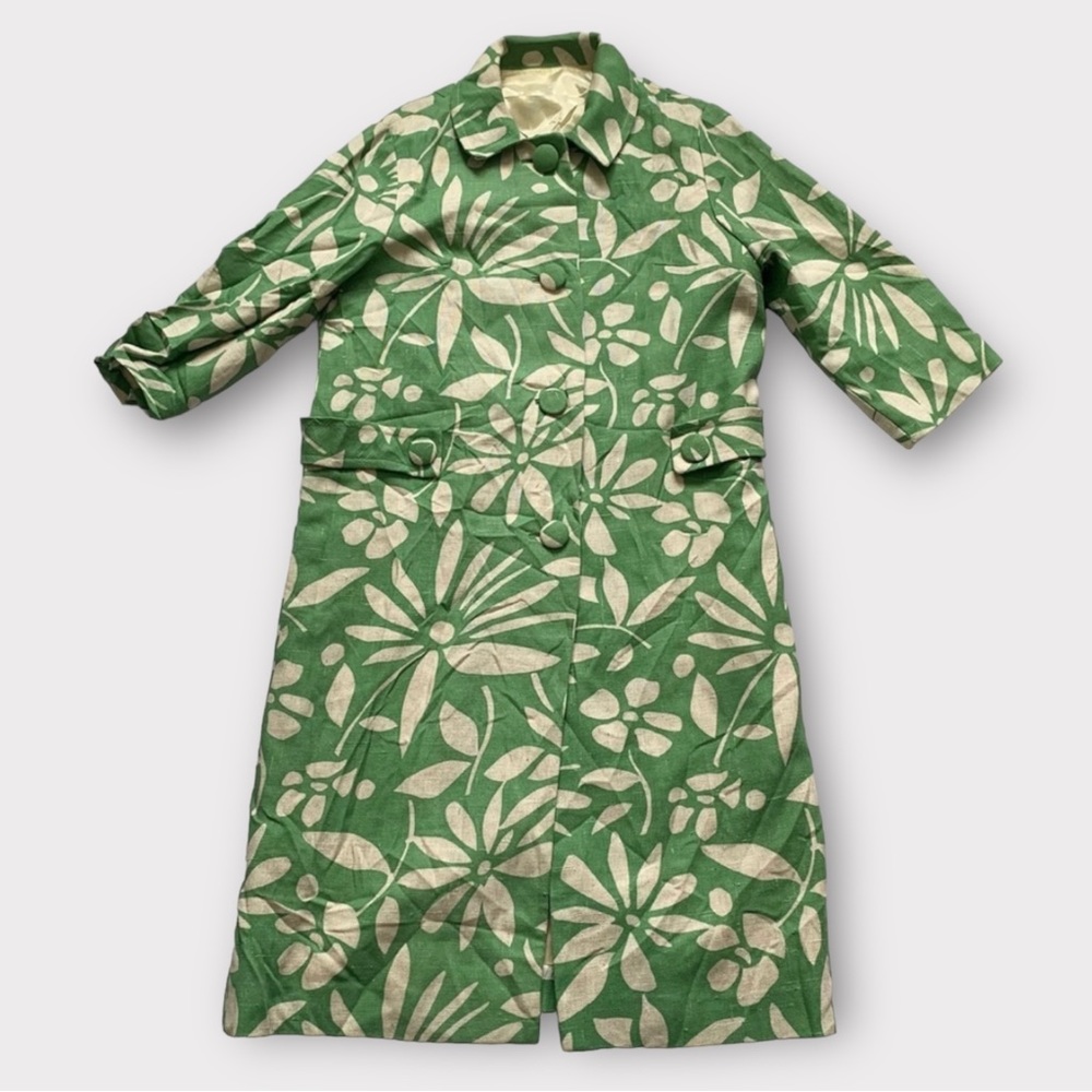 Vintage 50s/60s Green & Off White Floral Coat